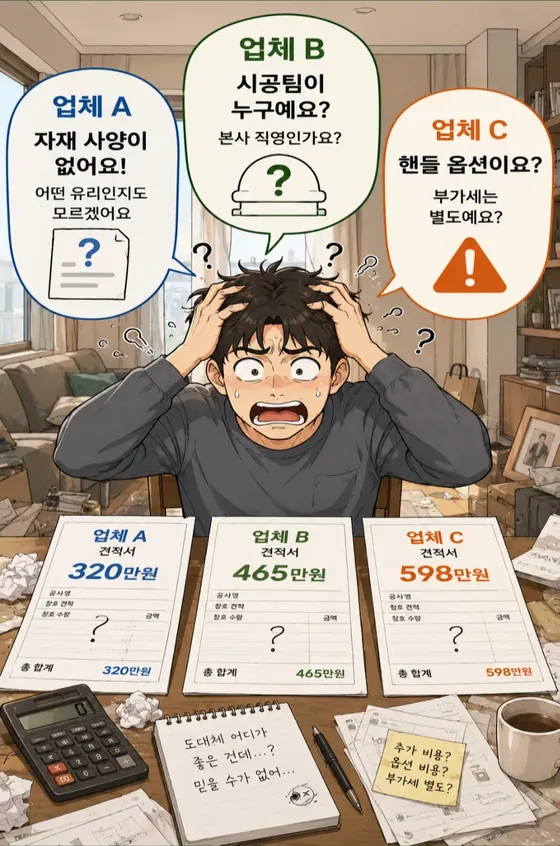 웹툰 1컷 — 업체마다 다른 견적에 혼란스러운 고객