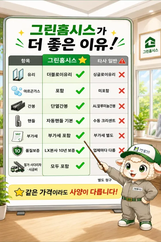 웹툰 4컷 — 그린홈시스가 더 좋은 이유 비교표
